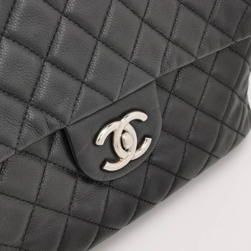 Chanel Classic Flap Maxi Soft Caviar Leather Silver-tone Hardware Giant CC Logo 6