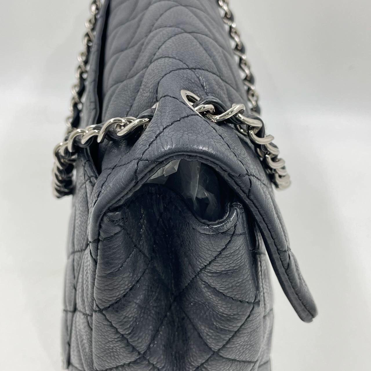 Chanel Classic Flap Maxi Soft Caviar Leather Silver-tone Hardware Giant CC Logo For Sale 12