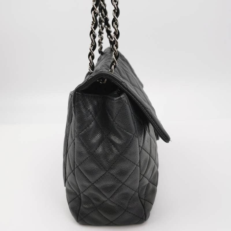 Black Chanel Classic Flap Maxi Soft Caviar Leather Silver-tone Hardware Giant CC Logo