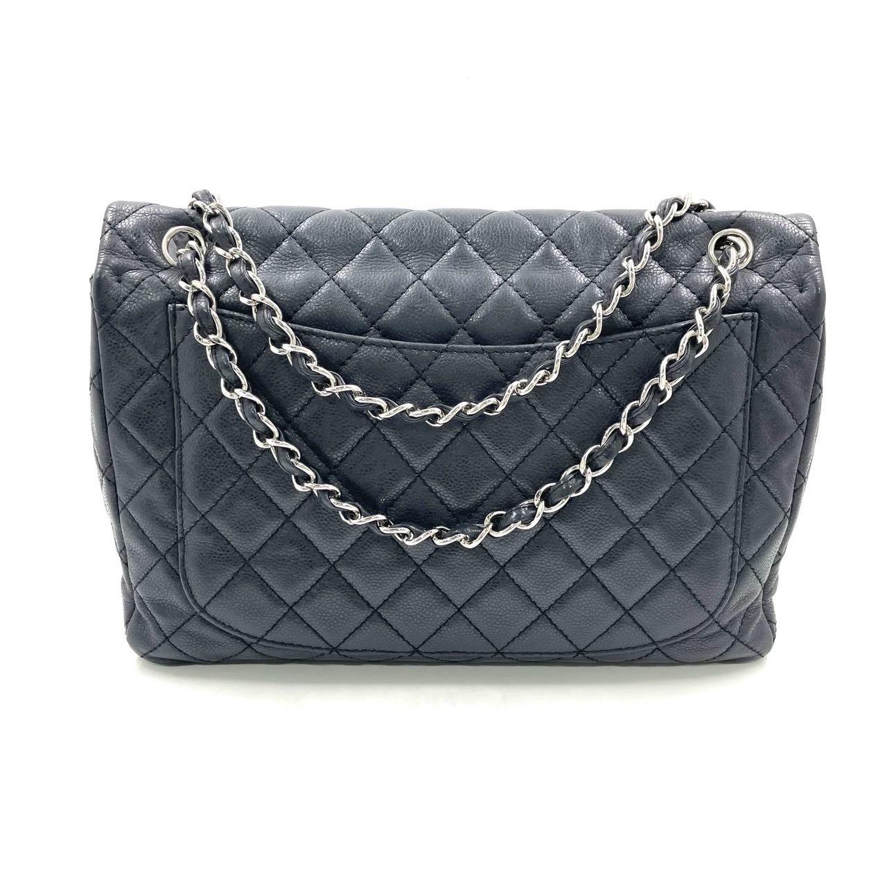 Black Chanel Classic Flap Maxi Soft Caviar Leather Silver-tone Hardware Giant CC Logo For Sale