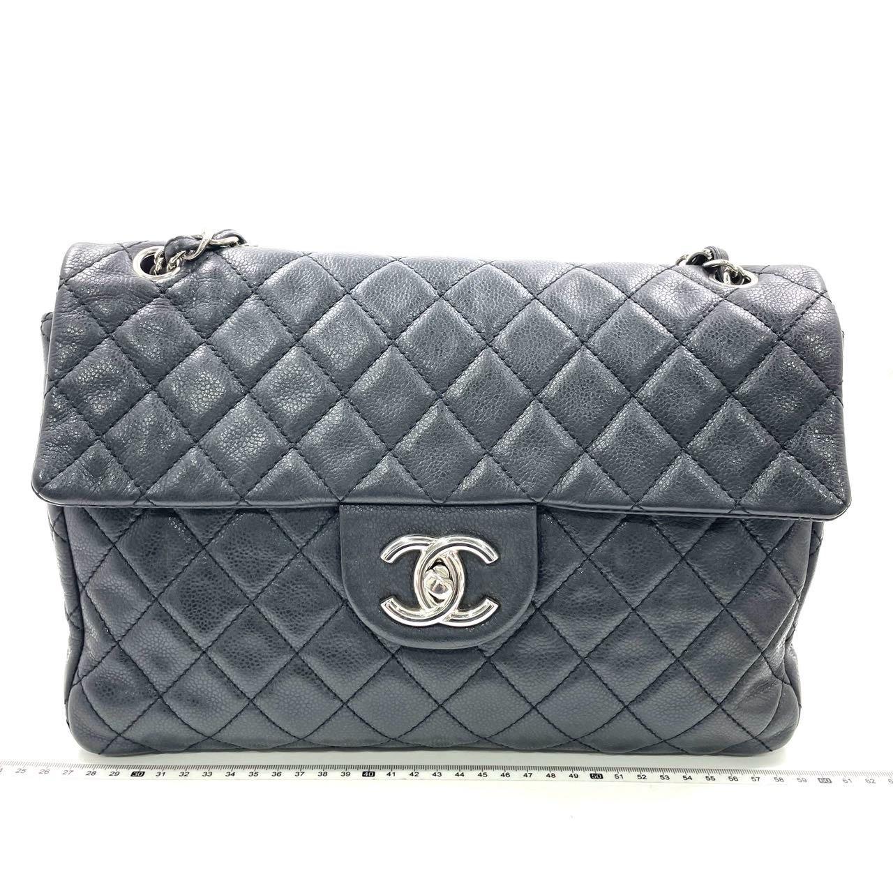 Women's Chanel Classic Flap Maxi Soft Caviar Leather Silver-tone Hardware Giant CC Logo For Sale