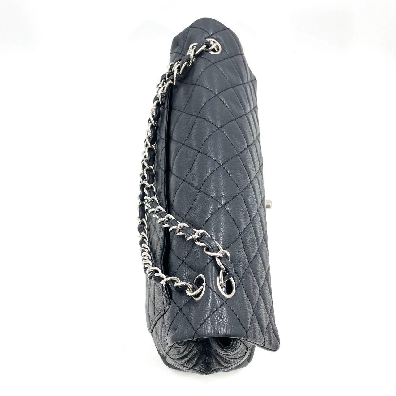 Chanel Classic Flap Maxi Soft Caviar Leather Silver-tone Hardware Giant CC Logo For Sale 3