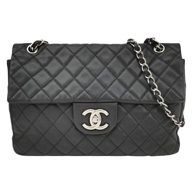 Chanel Classic Flap Maxi Soft Caviar Leather Silver-tone Hardware Giant CC Logo