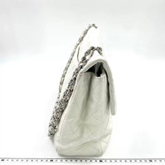 Chanel Classic Flap Maxi White Caviar Leather Silver-tone Hardware Giant CC Logo