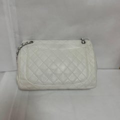 Chanel Classic Flap Maxi White Caviar Leather Silver-tone Hardware Giant CC Logo