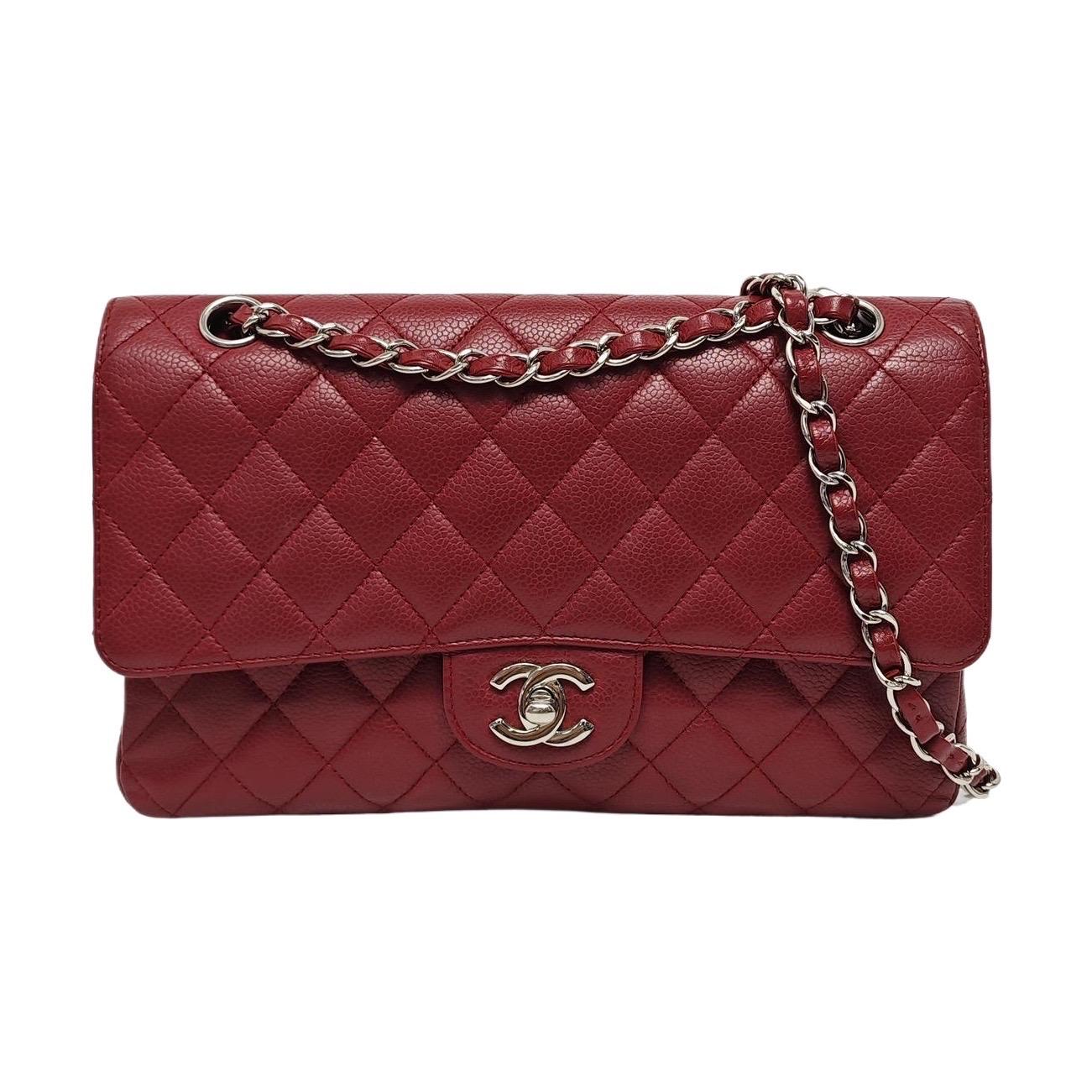 Chanel Classic Flap Medium 2008 Burgundy Caviar Leather Silver Hardware