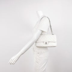Chanel Classic Flap Medium 2008 White Caviar Leather Silver Hardware