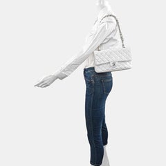 Chanel Classic Flap Medium 2008 White Caviar Leather Silver Hardware