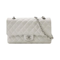 Chanel Classic Flap Medium 2008 White Caviar Leather Silver Hardware