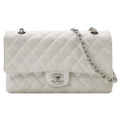 Chanel Classic Flap Medium 2008 White Caviar Leather Silver Hardware