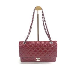 Chanel Classic Flap Medium 2012 Red Burgundy Patent Leather Silver Hardware