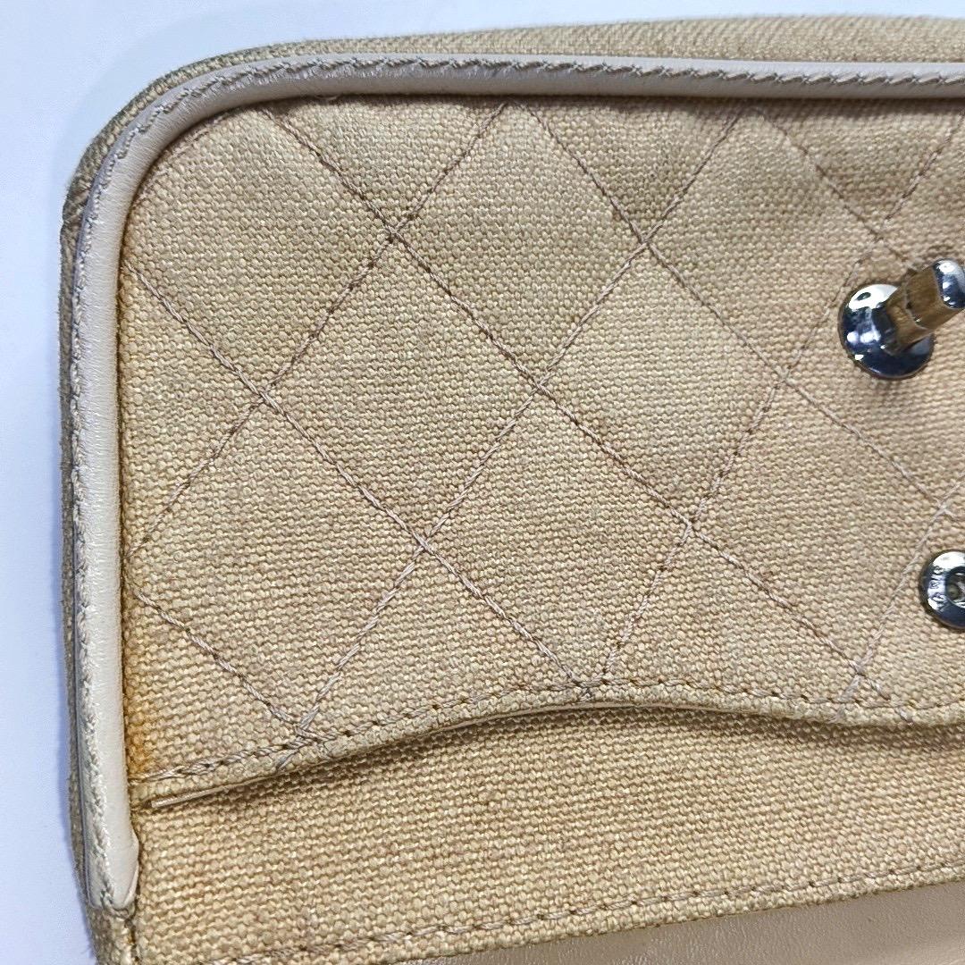 Chanel Classic Flap Medium Beige Canvas Leather Silver Hardware 2006-2008 For Sale 6