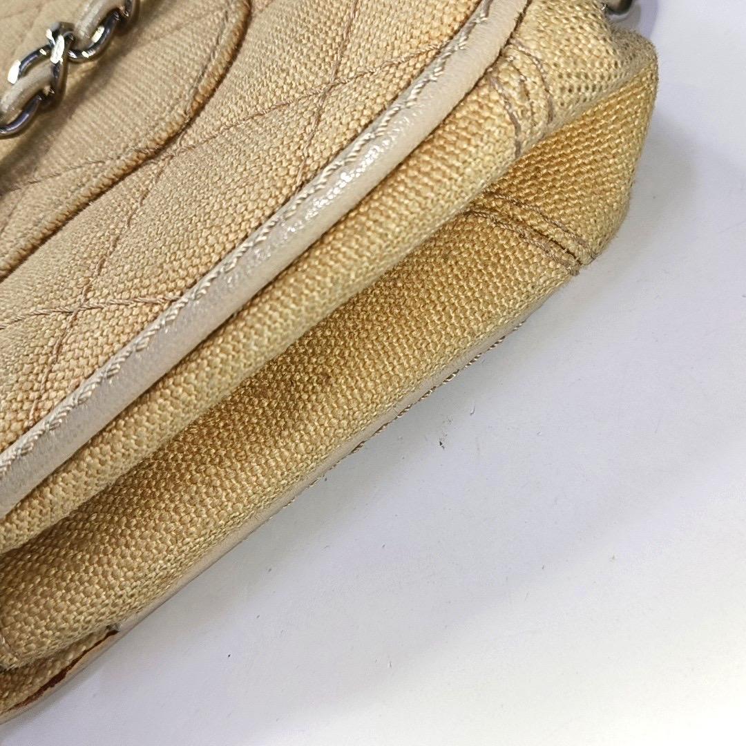 Chanel Classic Flap Medium Beige Canvas Leather Silver Hardware 2006-2008 For Sale 7