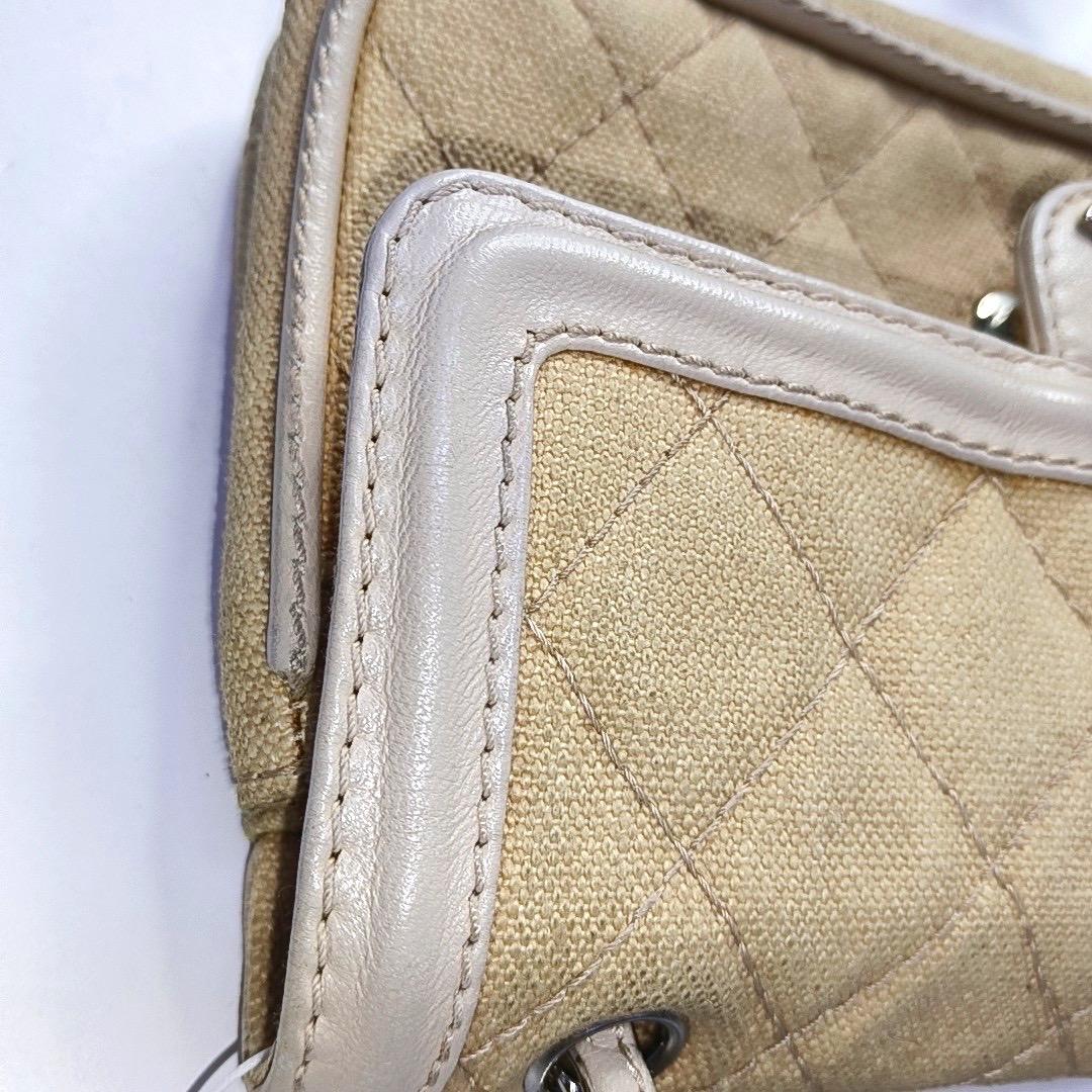 Chanel Classic Flap Medium Beige Canvas Leather Silver Hardware 2006-2008 For Sale 9