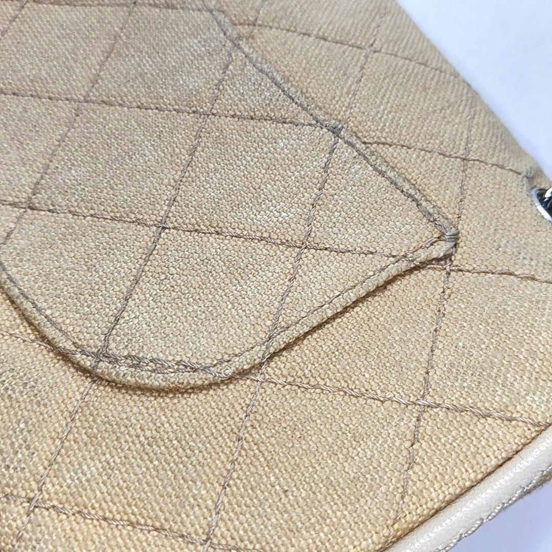 Chanel Classic Flap Medium Beige Canvas Leather Silver Hardware 2006-2008 For Sale 10