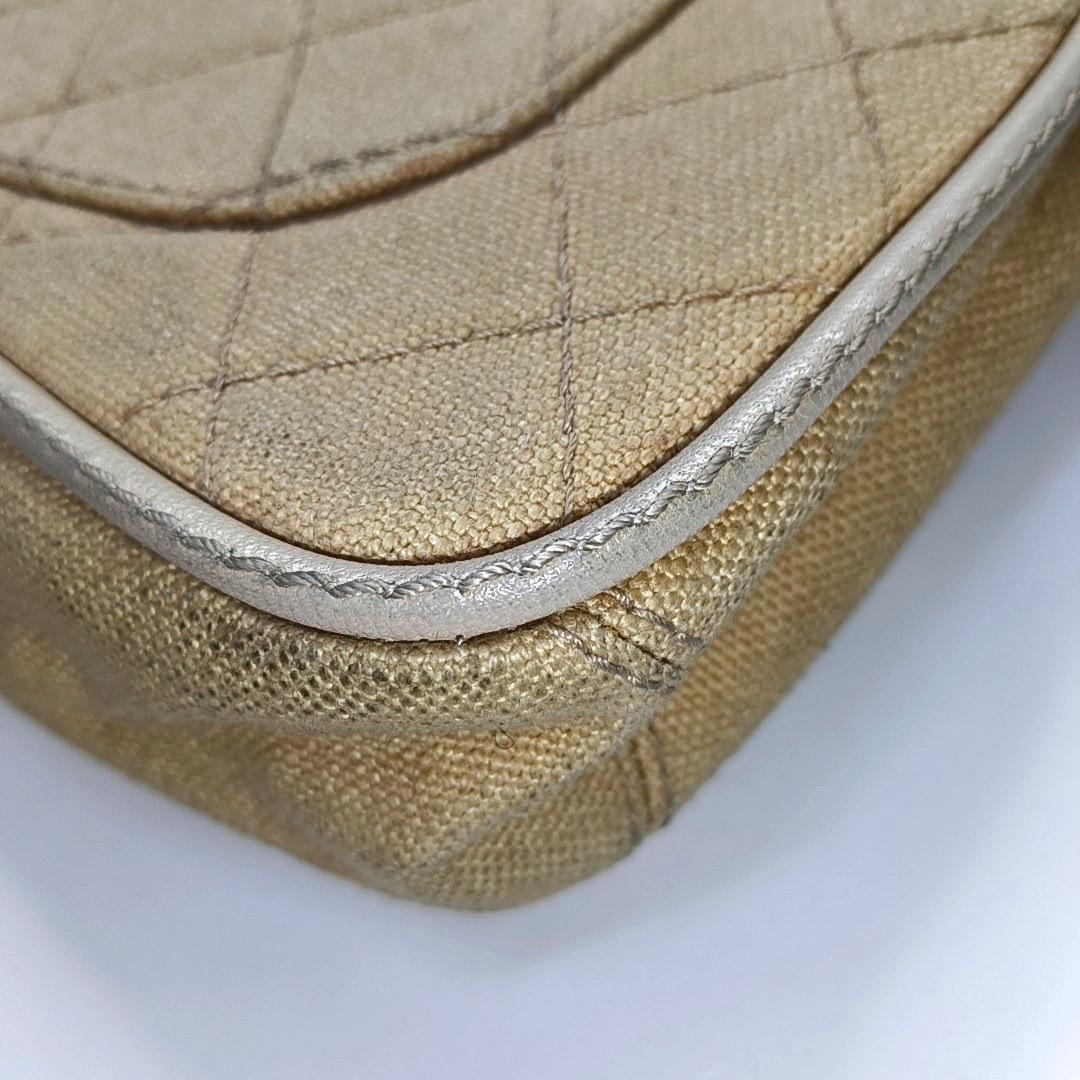 Chanel Classic Flap Medium Beige Canvas Leather Silver Hardware 2006-2008 For Sale 11