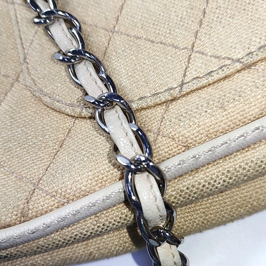 Chanel Classic Flap Medium Beige Canvas Leather Silver Hardware 2006-2008 For Sale 12