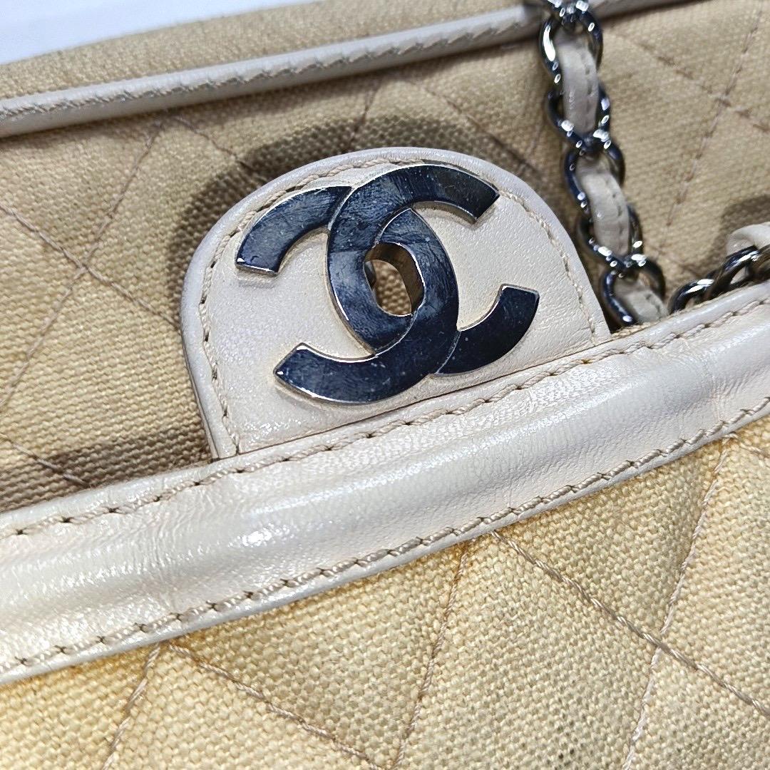 Chanel Classic Flap Medium Beige Canvas Leather Silver Hardware 2006-2008 For Sale 4