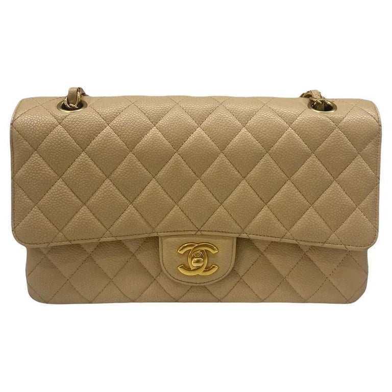 Chanel Classic Flap Medium Beige Clair GHW Caviar For Sale at 1stDibs