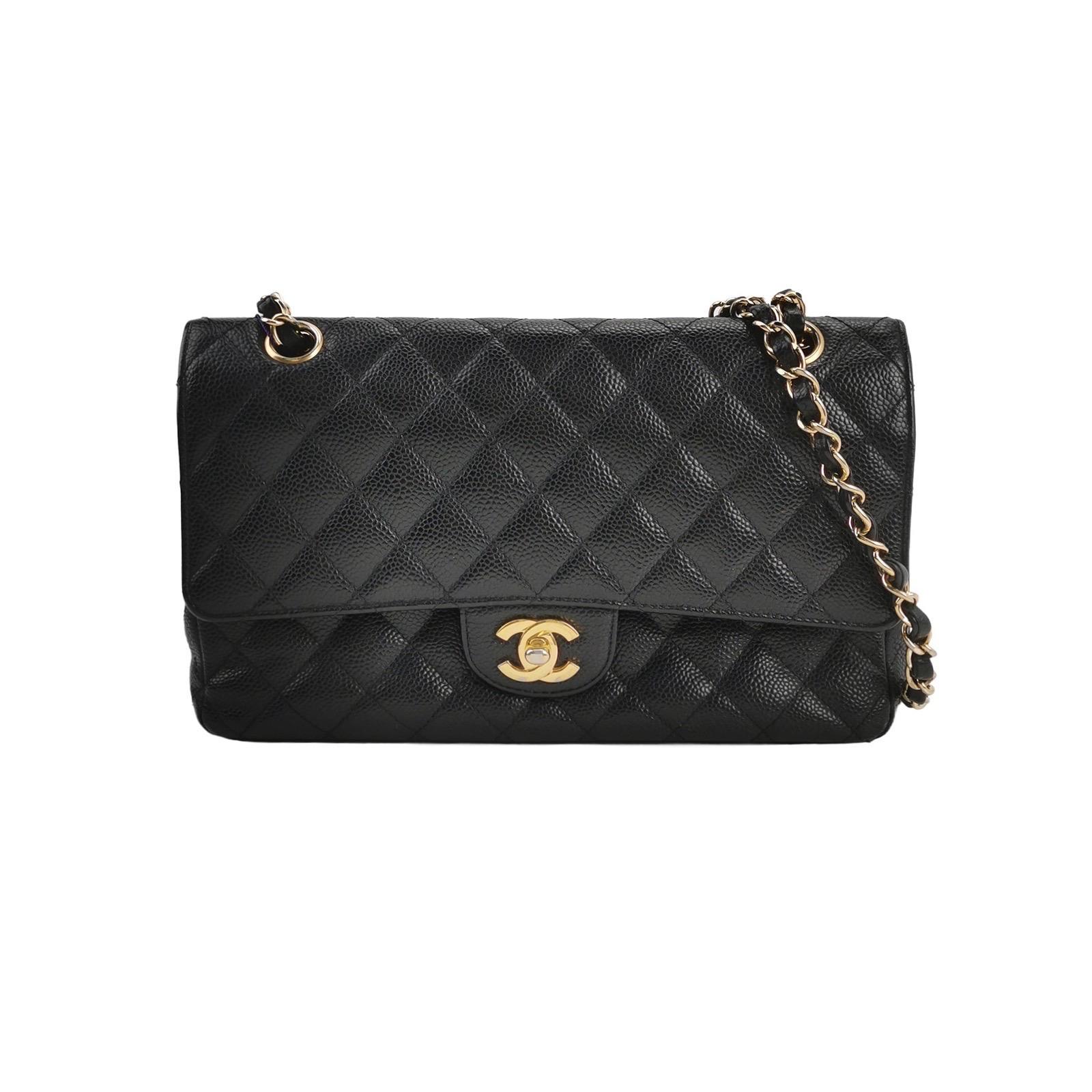 Chanel Classic Flap Medium Schwarz Kaviar Leder Gold Hardware 2009