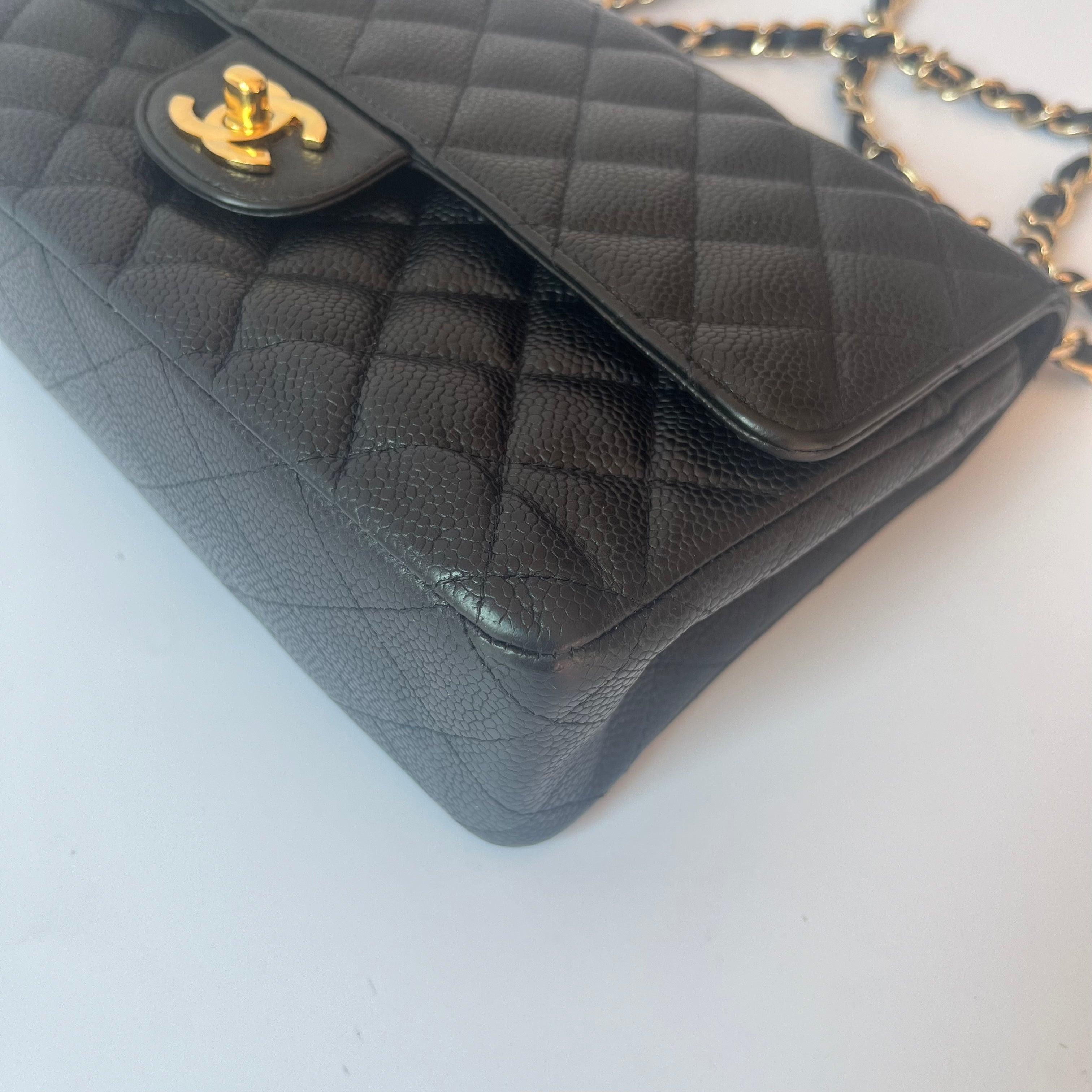 Chanel Classic Flap Medium Black Caviar Leather with 24k Gold Hardware 2008-2009 For Sale 11