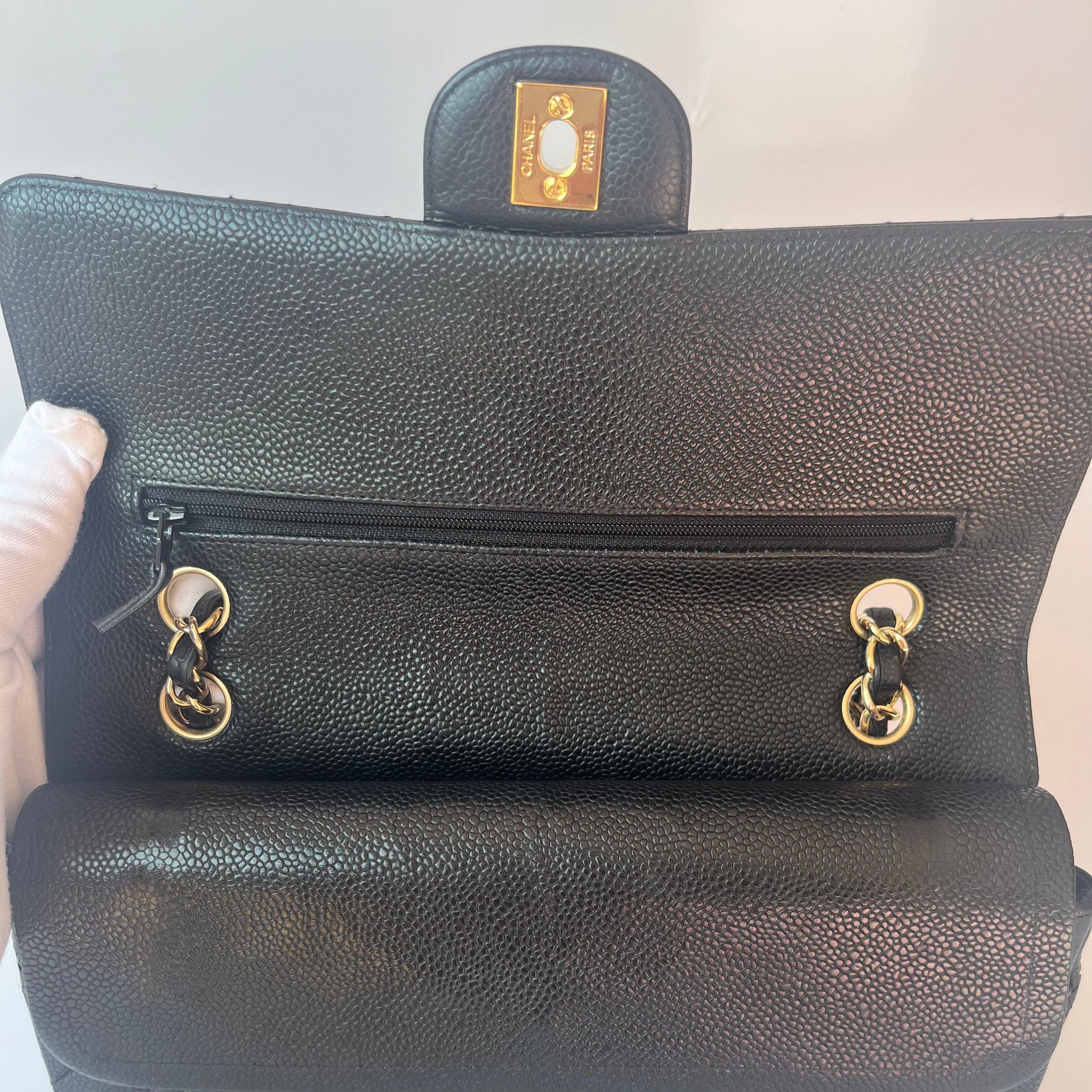 Chanel Classic Flap Medium Black Caviar Leather with 24k Gold Hardware 2008-2009 For Sale 14