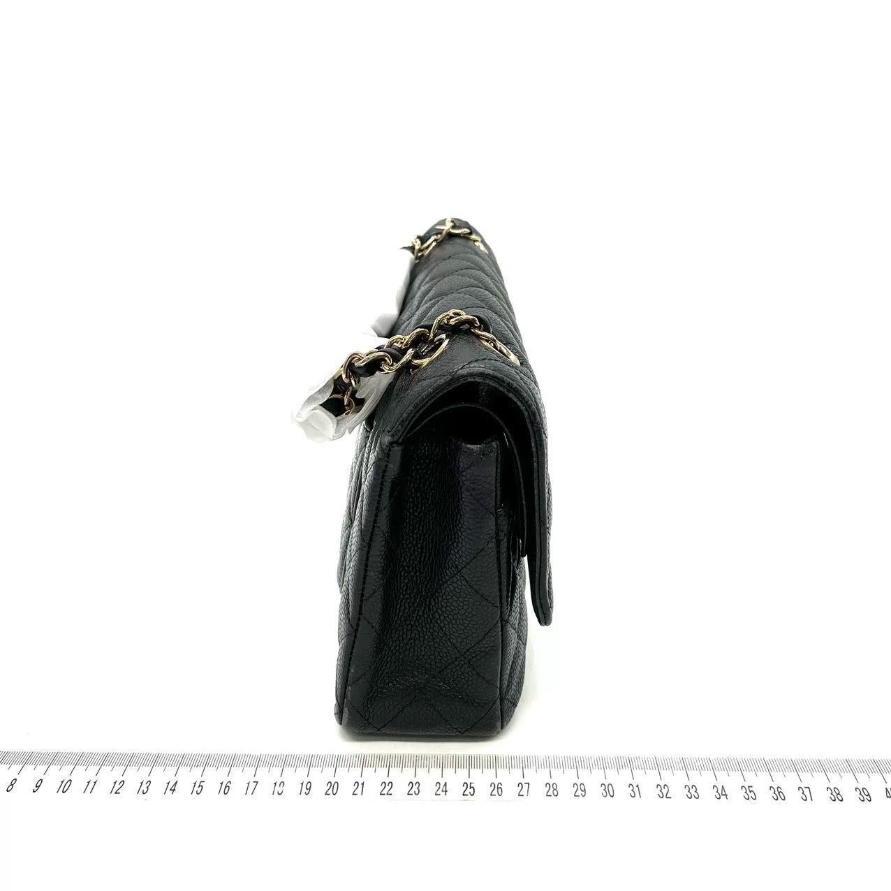 Women's Chanel Classic Flap Medium Black Caviar Leather with 24k Gold Hardware 2008-2009 For Sale