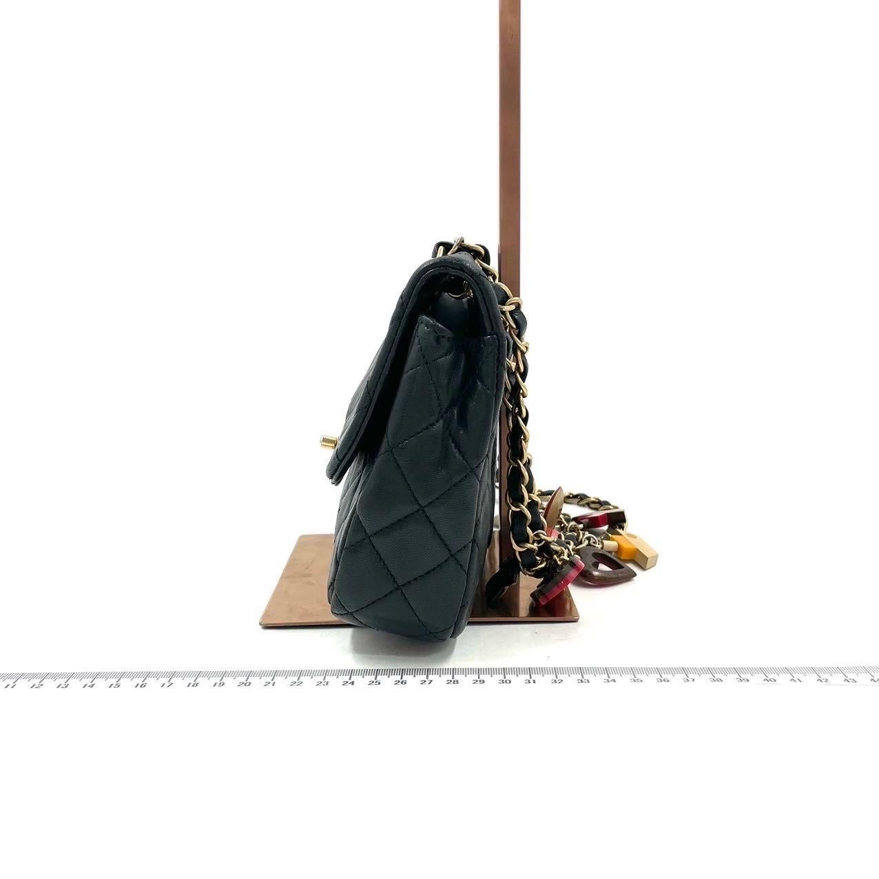 Chanel Classic Flap Medium Black Lambskin Leather Valentine Marine Charms 6