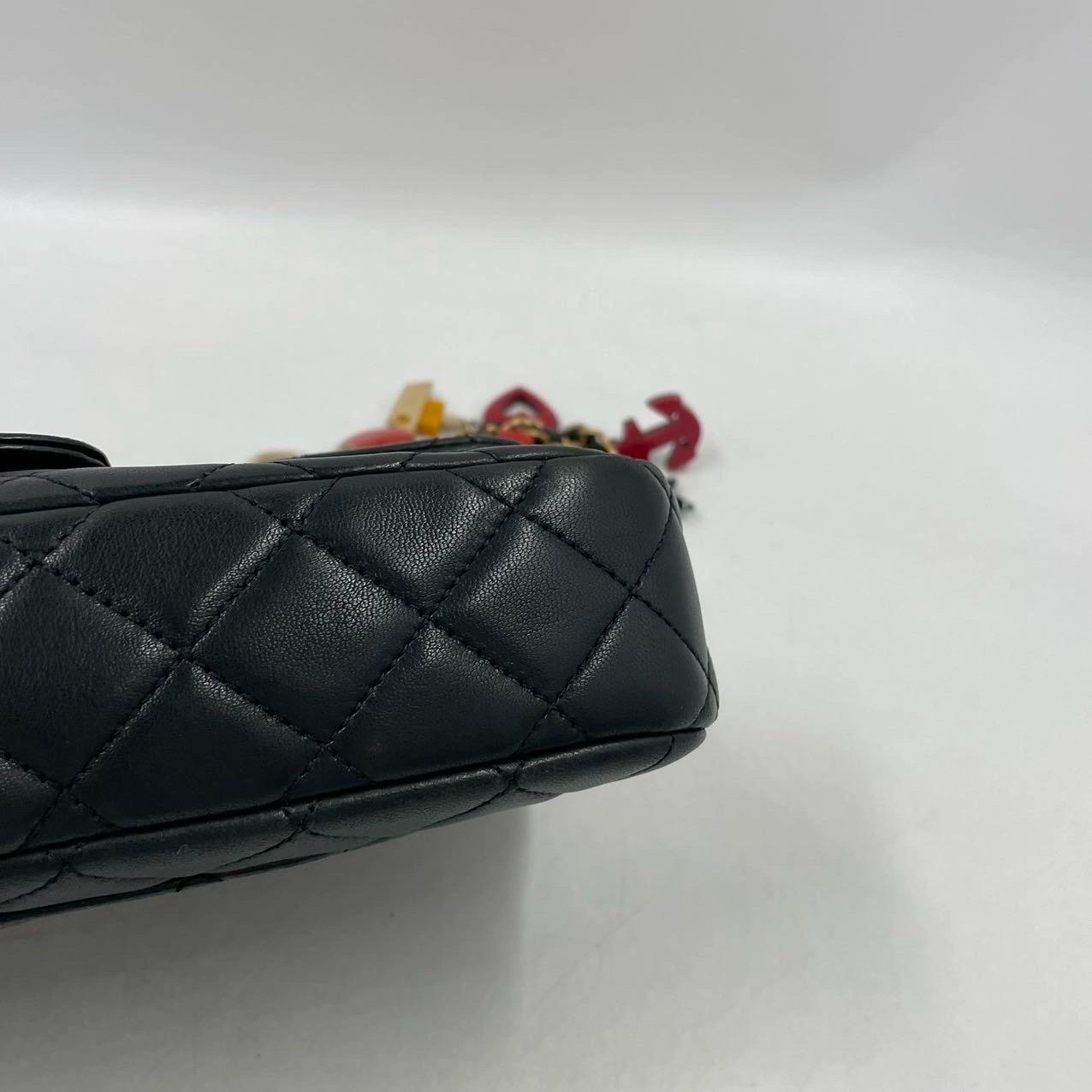Chanel Classic Flap Medium Black Lambskin Leather Valentine Marine Charms 7