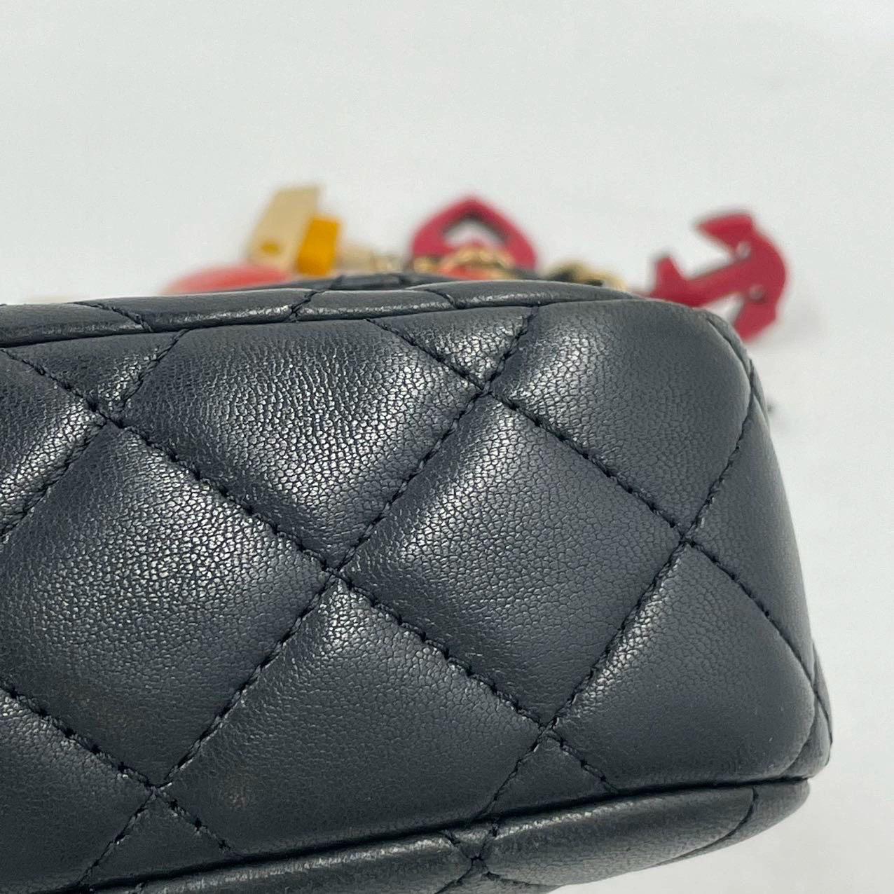 Chanel Classic Flap Medium Black Lambskin Leather Valentine Marine Charms 10