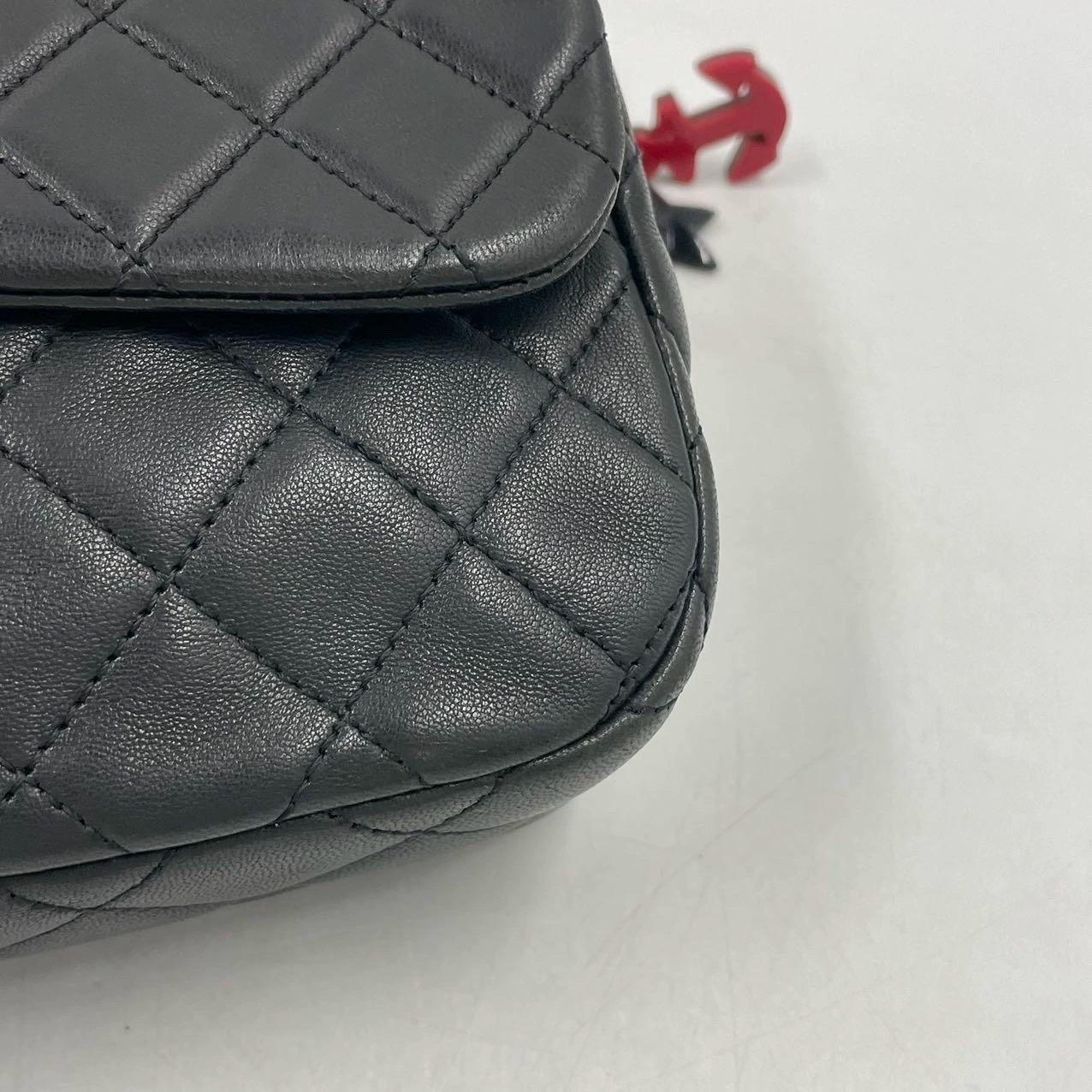 Chanel Classic Flap Medium Black Lambskin Leather Valentine Marine Charms 11