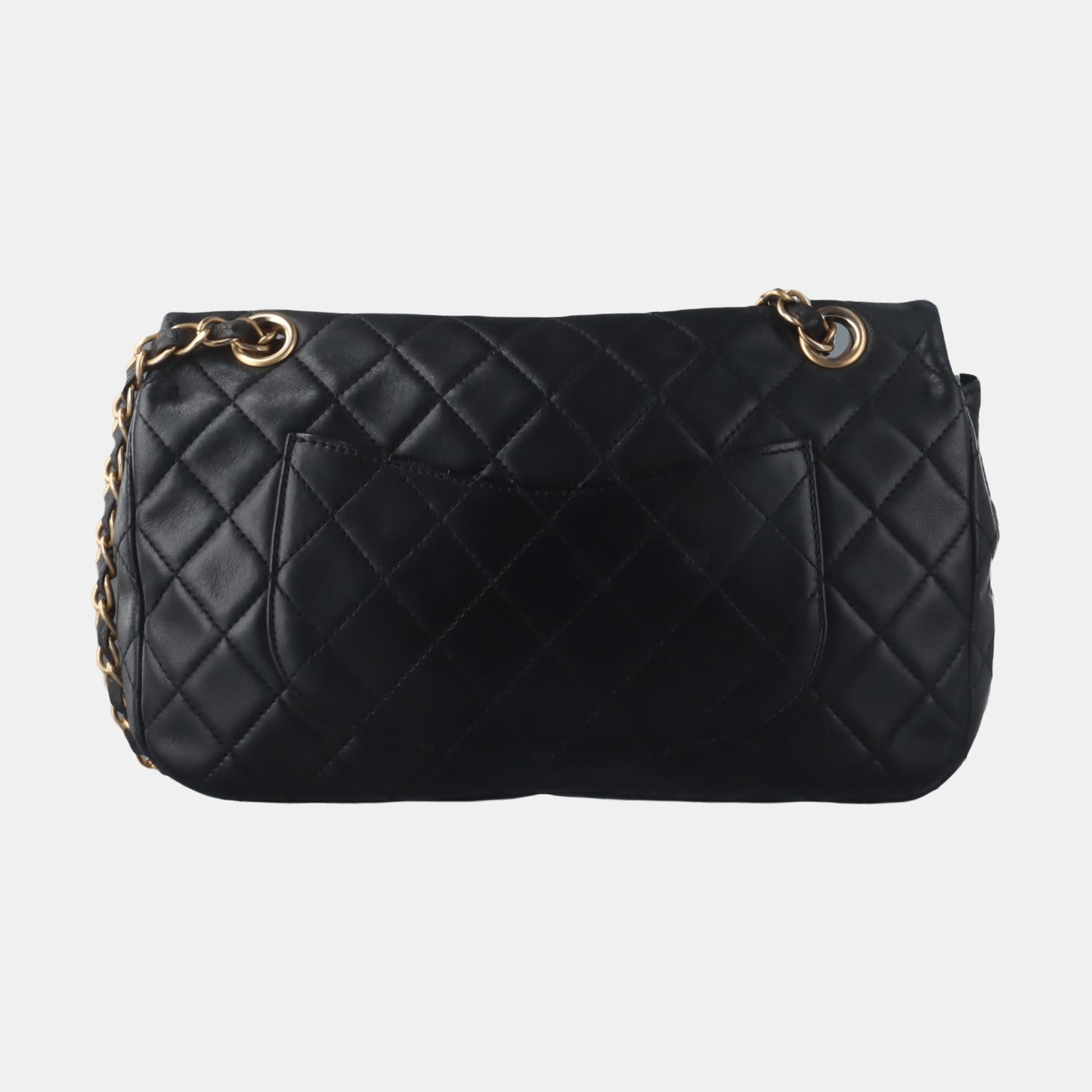 Women's Chanel Classic Flap Medium Black Lambskin Leather Valentine Marine Charms