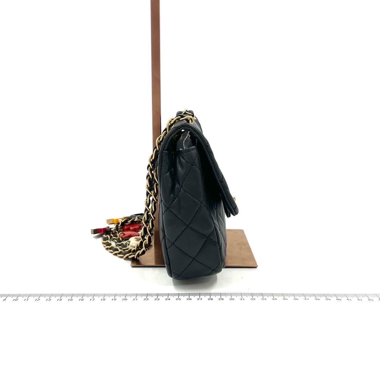 Chanel Classic Flap Medium Black Lambskin Leather Valentine Marine Charms 2