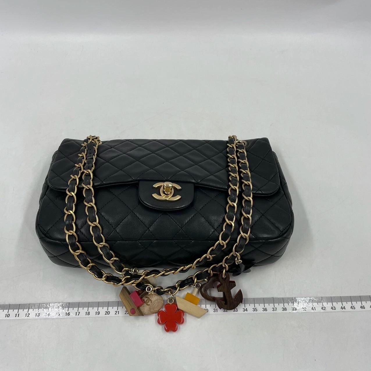Chanel Classic Flap Medium Black Lambskin Leather Valentine Marine Charms 3