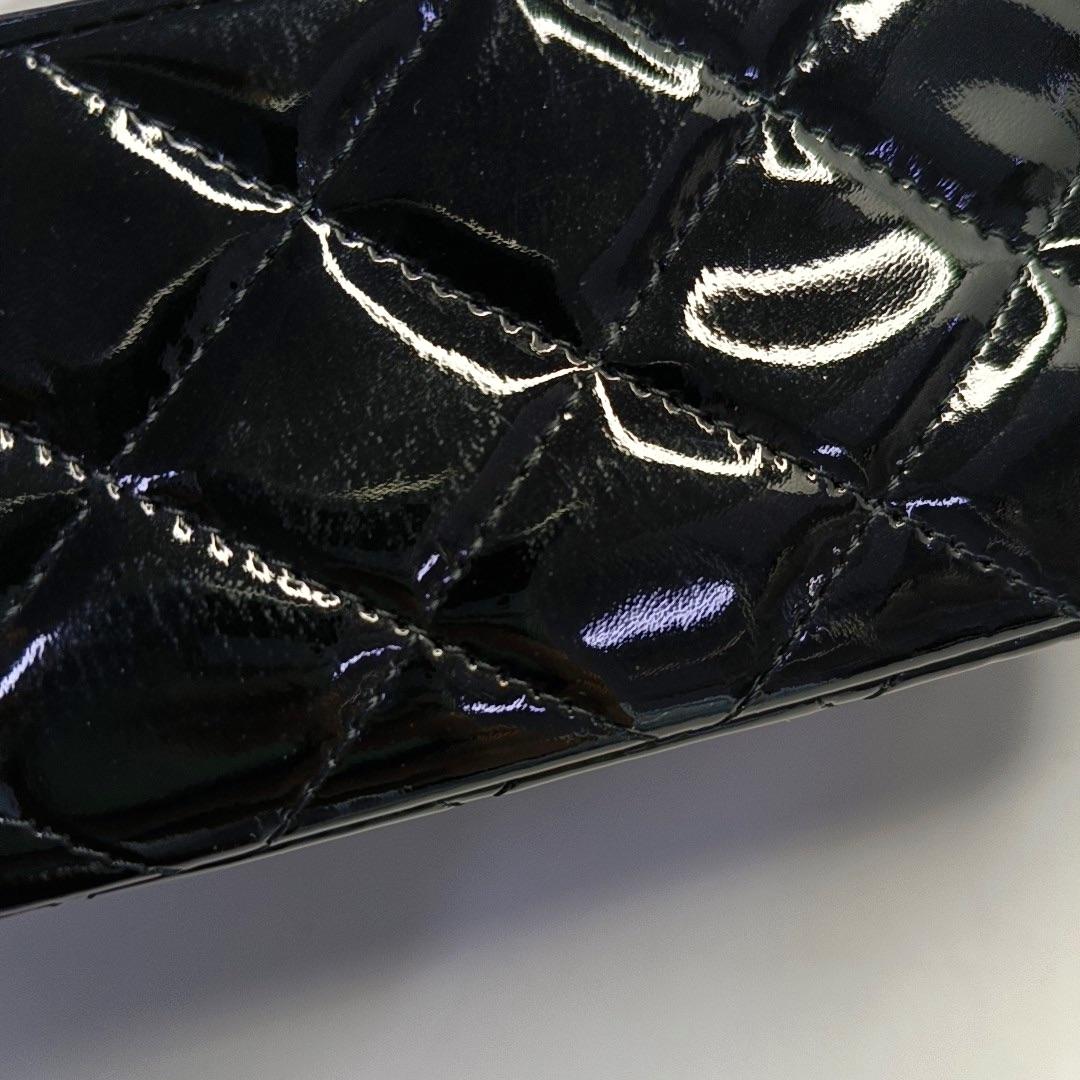 Chanel Classic Flap Medium Black Patent Leather Silver HW For Sale 8