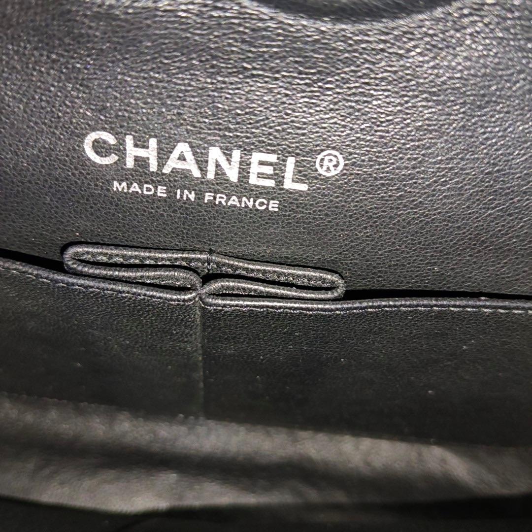 Chanel Classic Flap Medium Black Patent Leather Silver HW For Sale 9