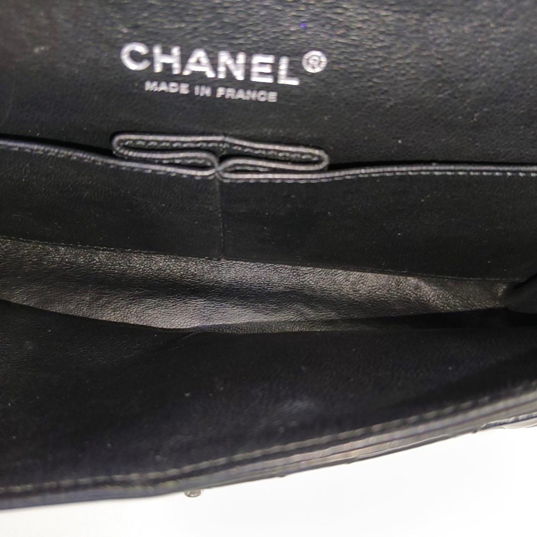 Chanel Classic Flap Medium Black Patent Leather Silver HW For Sale 2