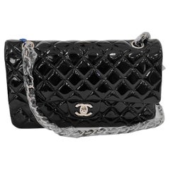 Chanel Classic Flap Medium Black Patent Leather Silver HW