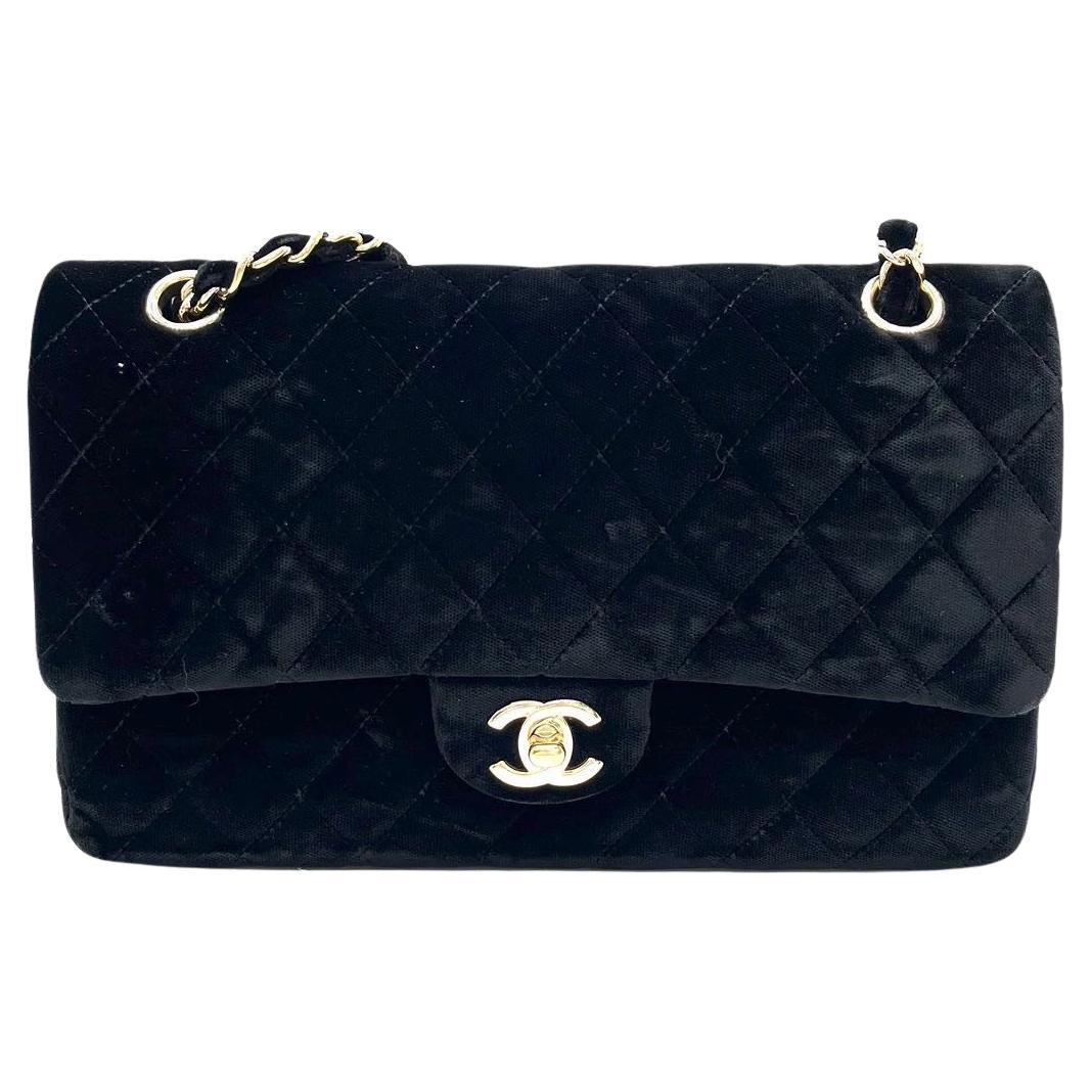 Chanel Classic Flap Medium Black Velvet Gold Hardware, 2014-2015 For Sale