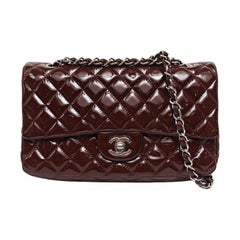 Chanel Classic Flap Medium Burgundy Patent Leather Silver Hardware