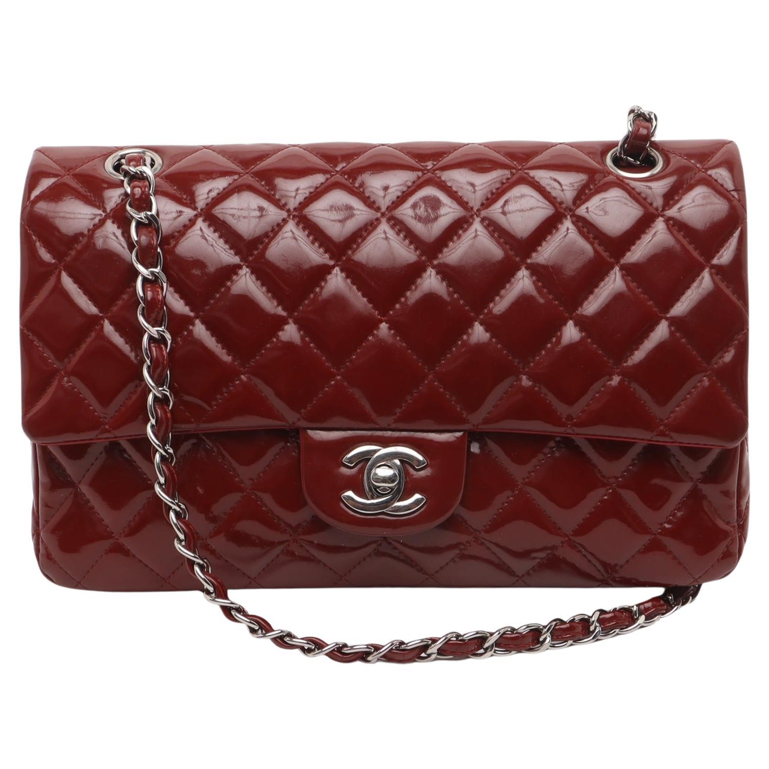 Chanel Classic Flap Medium Burgundy Patent Leather Silver HW, 2010-2011