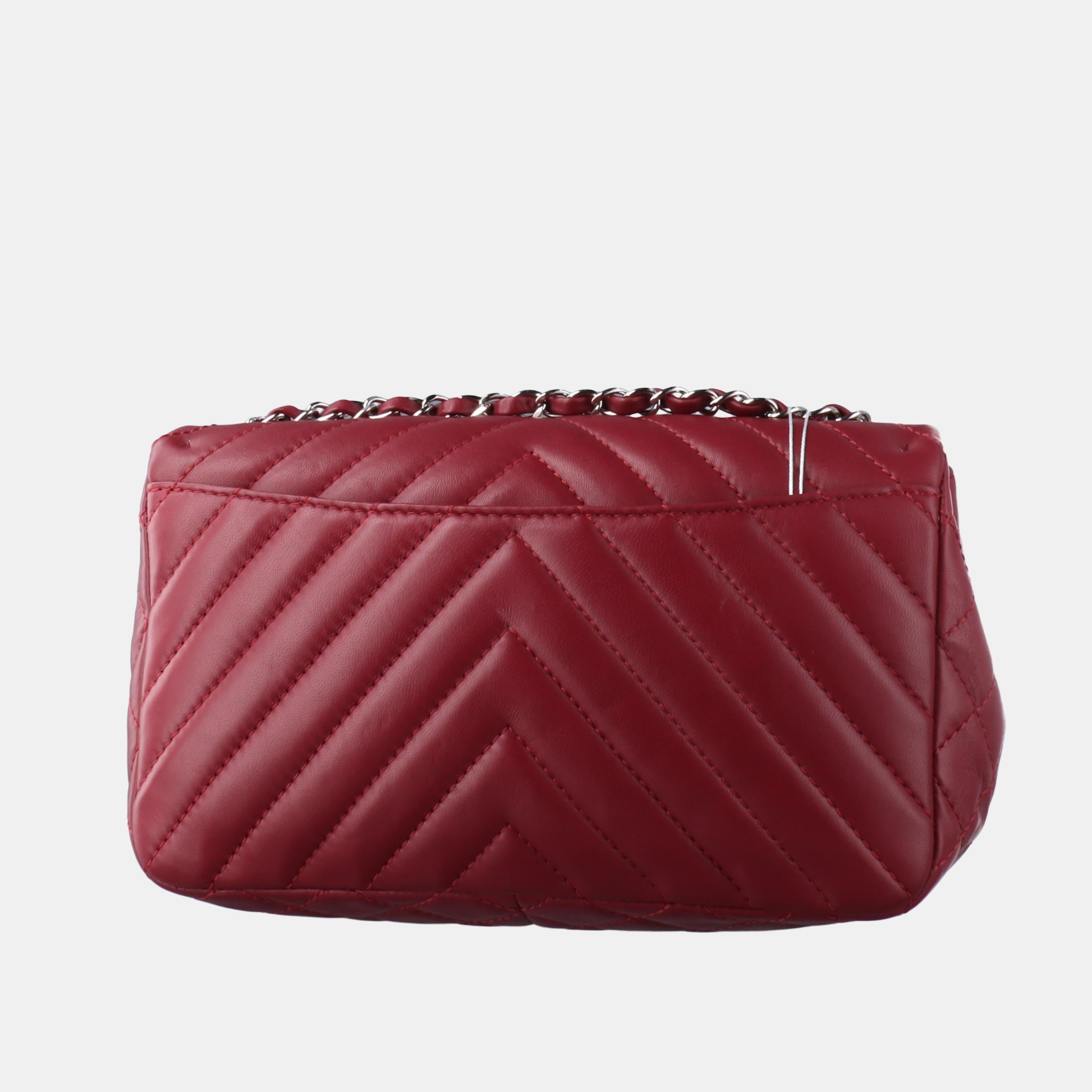 Chanel Classic Flap Medium Chevron Burgundy Quilted Lambskin Leather, 2012
 These are professional photos of the actual bag.
 Crafted from high quality lambskin leather in classic burgundy color, accented with silver-tone hardware, in quilted