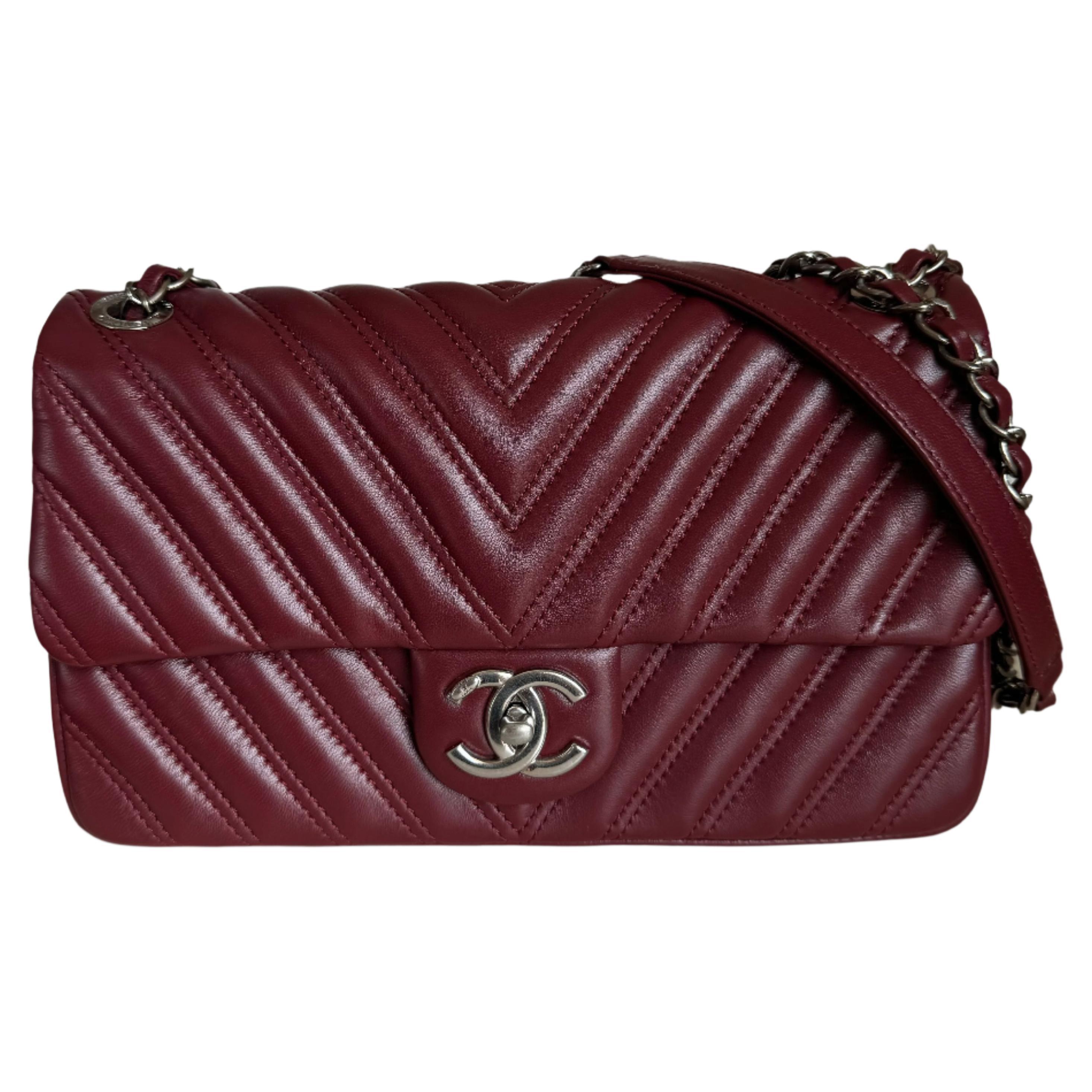 Chanel Classic Flap Medium Chevron Burgundy Quilted Lambskin Leather 2015