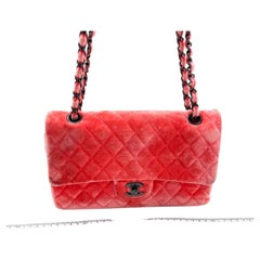 Chanel Classic Flap Medium Coral Orange Velvet Silver Hardware