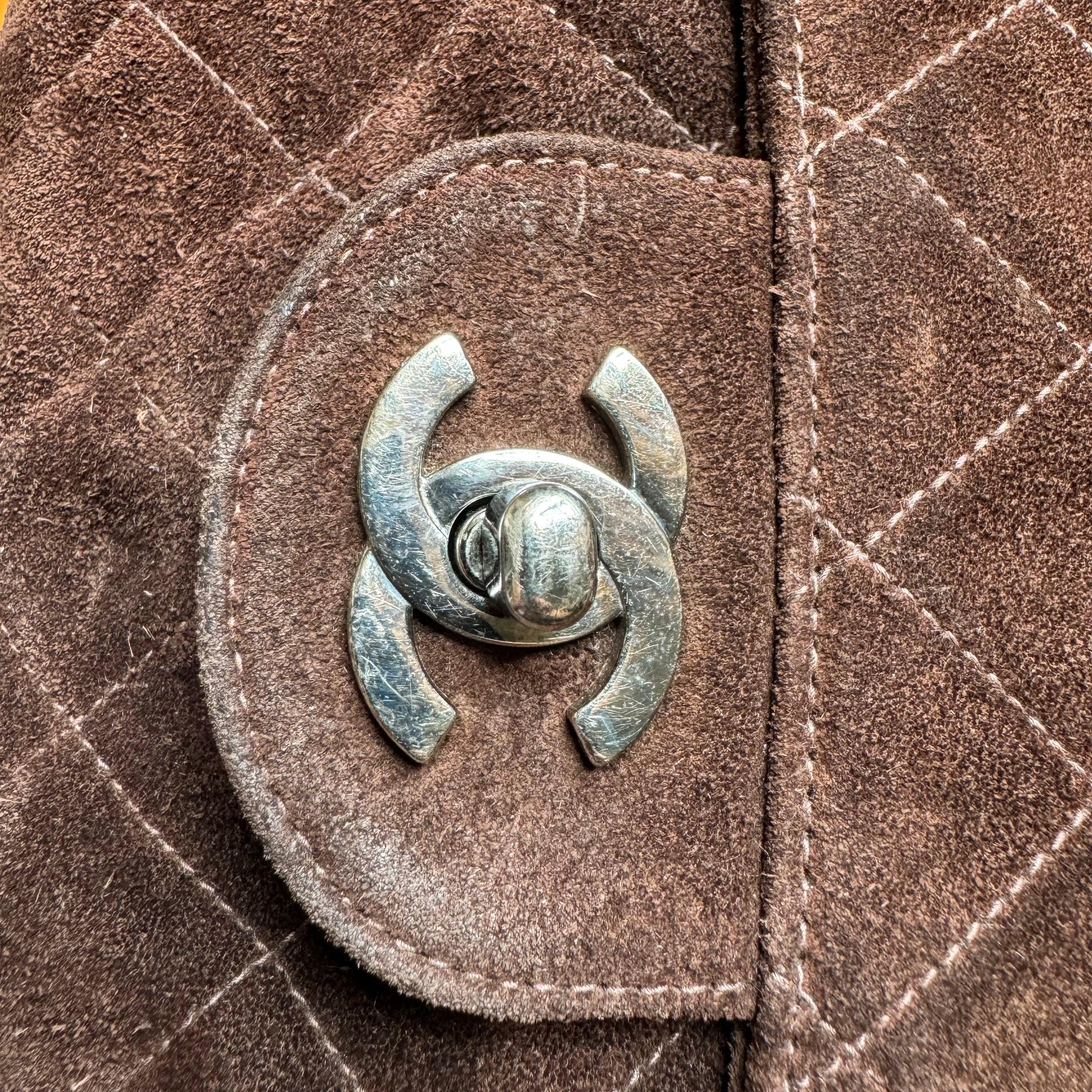Chanel Classic Flap Medium Dark Chocolate Brown Suede Leather Silver HW, 1996-97 8