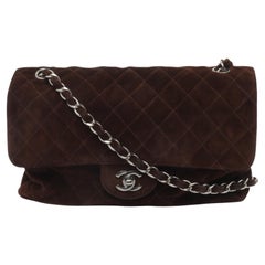 Chanel Classic Flap Medium Dark Chocolate Brown Suede Leather Silver HW, 1996-97