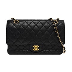 Chanel Classic Flap Medium Dark Navy Caviar Leather with 24k Gold Hardware, 2008
