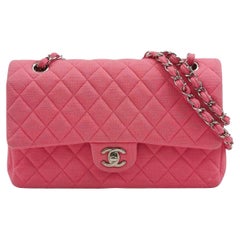 Chanel Classic Flap Medium Double Flap Rosa in cotone Fabrice Silver Hardware