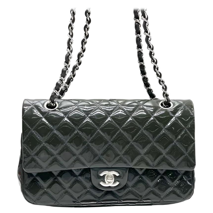Chanel Classic Flap Medium Green Patent Leather Silver Hardware, 2014-2015