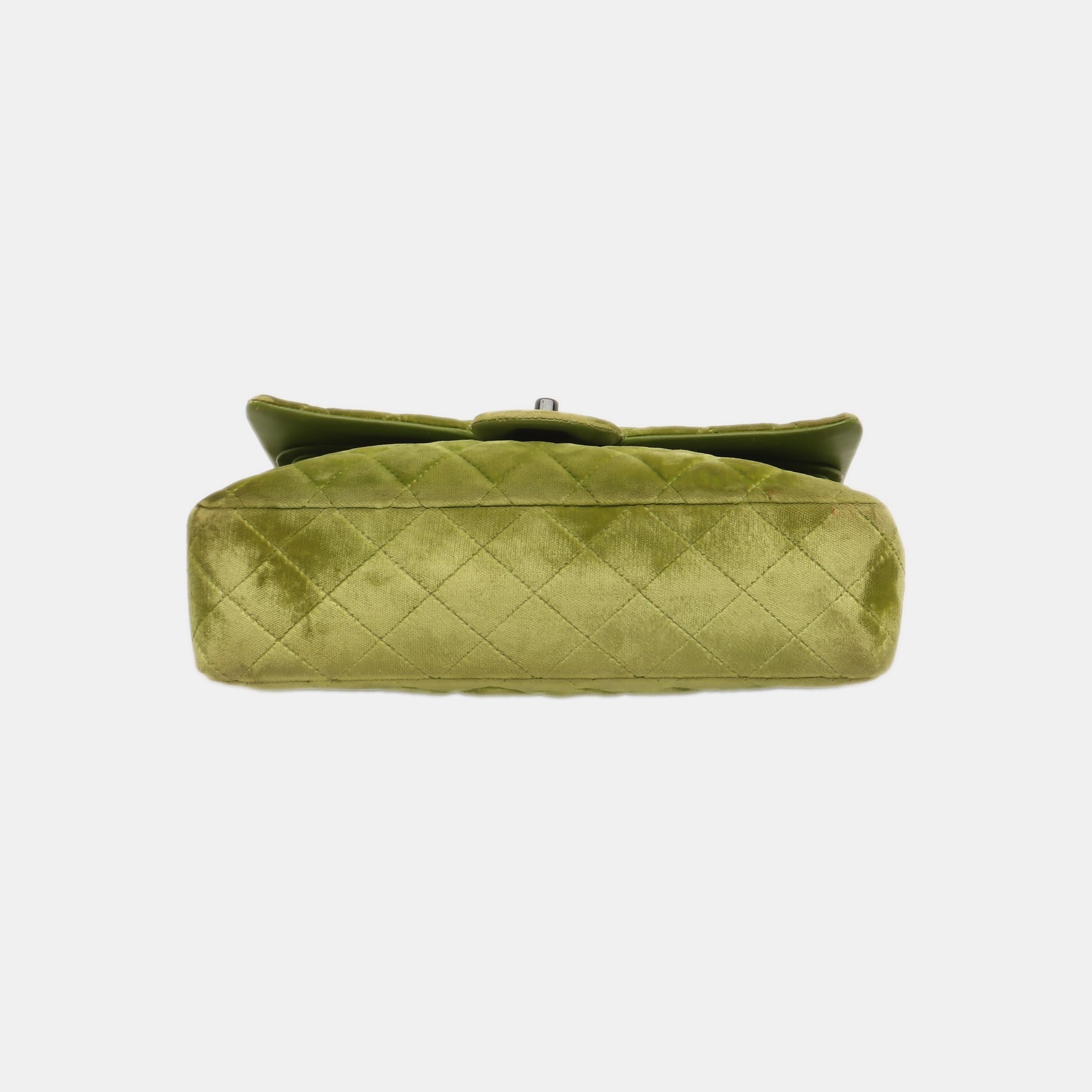 Brown Chanel Classic Flap Medium Green Velvet Black Hardware, 2014-2015